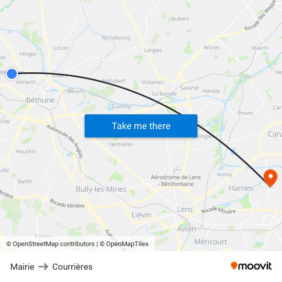 Mairie to Courrières map