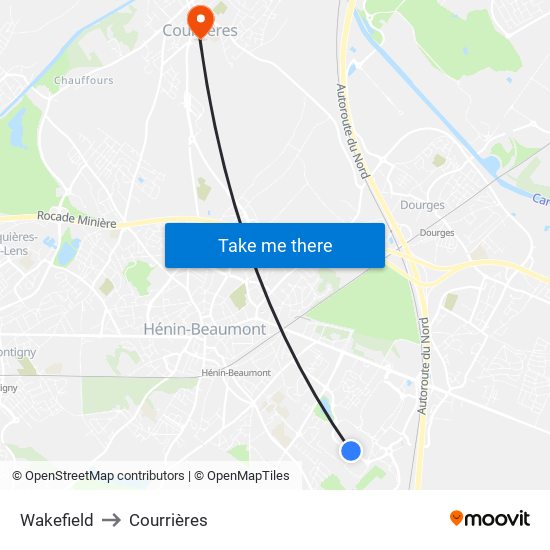 Wakefield to Courrières map