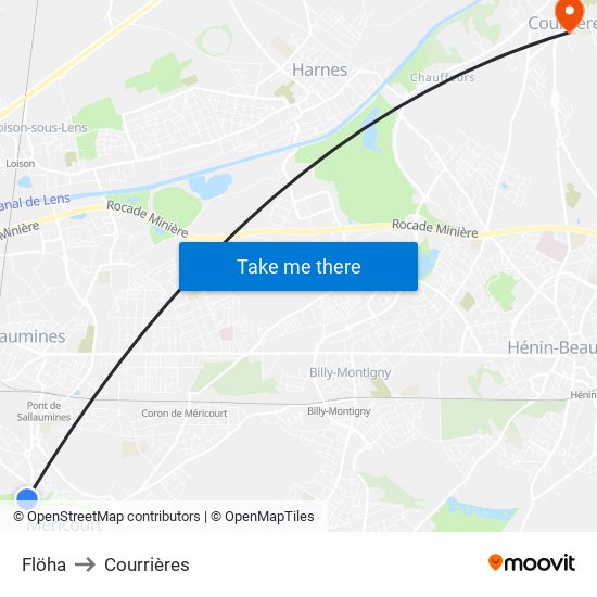Flöha to Courrières map