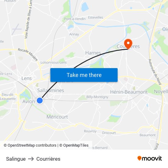 Salingue to Courrières map