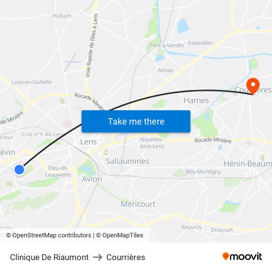 Clinique De Riaumont to Courrières map