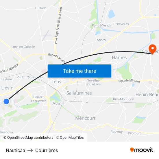 Nauticaa to Courrières map