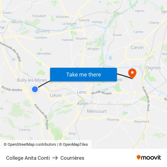 College Anita Conti to Courrières map