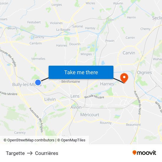 Targette to Courrières map