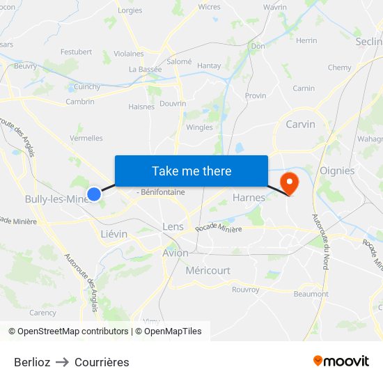 Berlioz to Courrières map