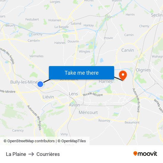 La Plaine to Courrières map