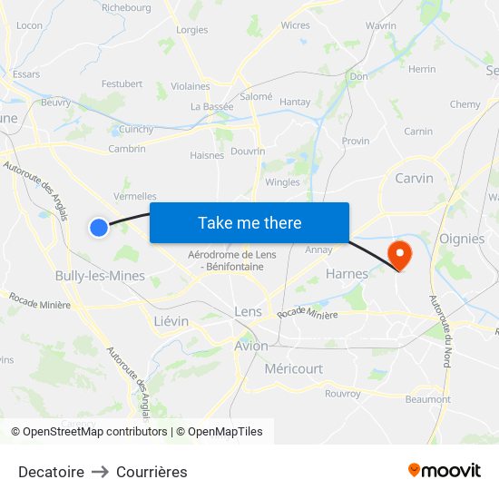 Decatoire to Courrières map
