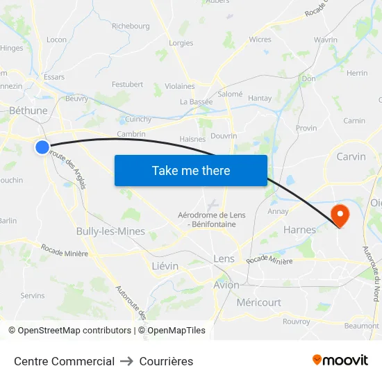 Centre Commercial to Courrières map