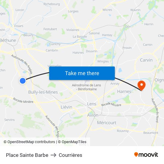 Place Sainte Barbe to Courrières map
