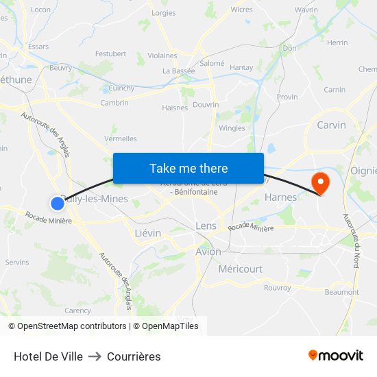 Hotel De Ville to Courrières map