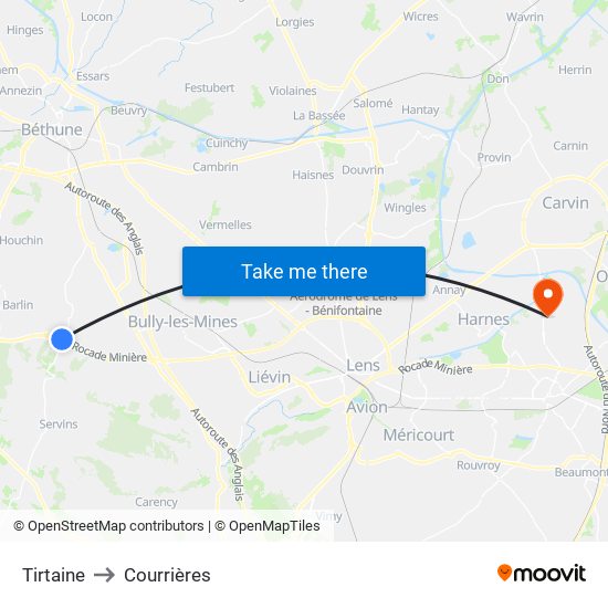 Tirtaine to Courrières map