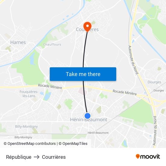 République to Courrières map