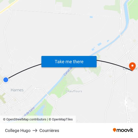 College Hugo to Courrières map