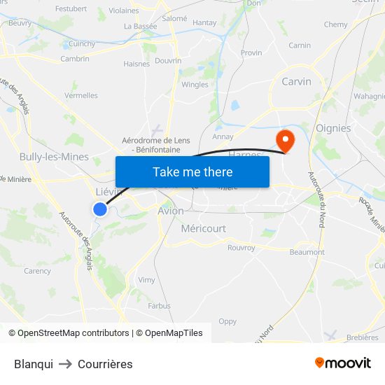 Blanqui to Courrières map