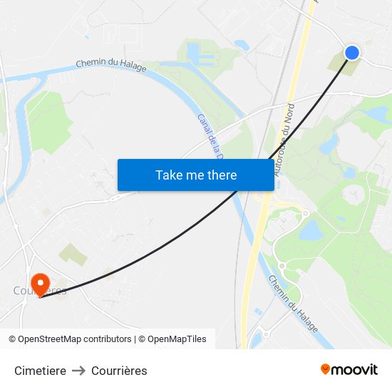 Cimetiere to Courrières map