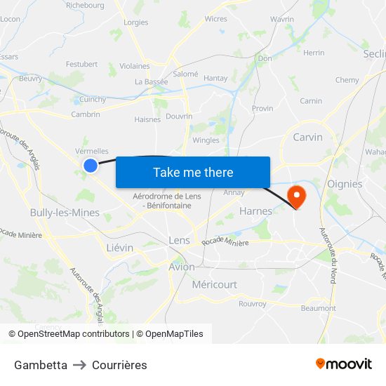 Gambetta to Courrières map