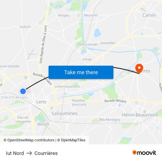 Iut Nord to Courrières map