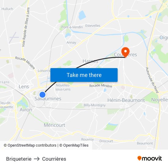 Briqueterie to Courrières map