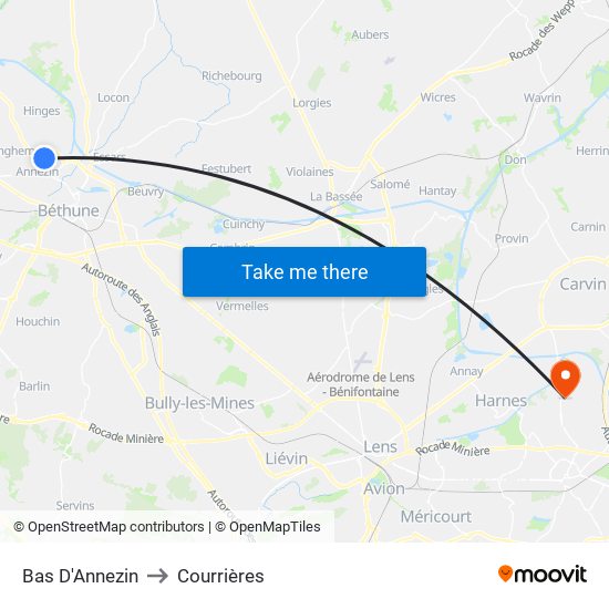 Bas D'Annezin to Courrières map