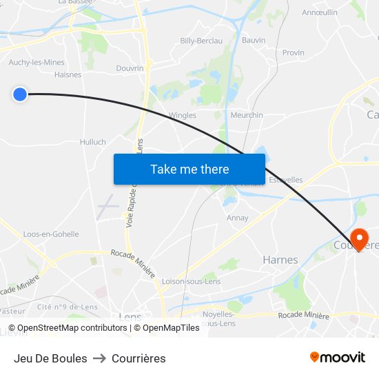 Jeu De Boules to Courrières map