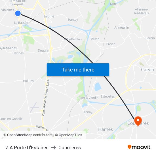 Z.A Porte D'Estaires to Courrières map