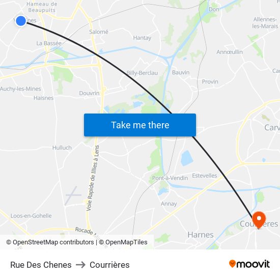 Rue Des Chenes to Courrières map