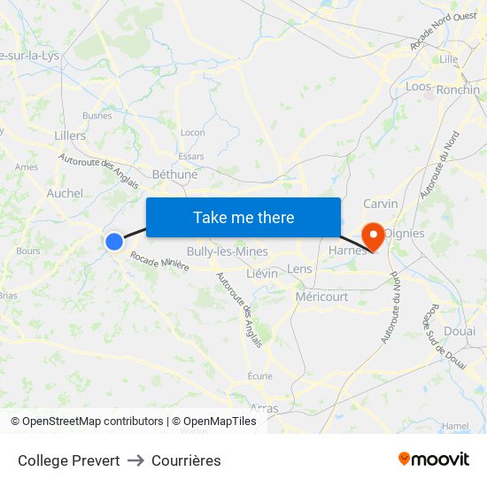 College Prevert to Courrières map