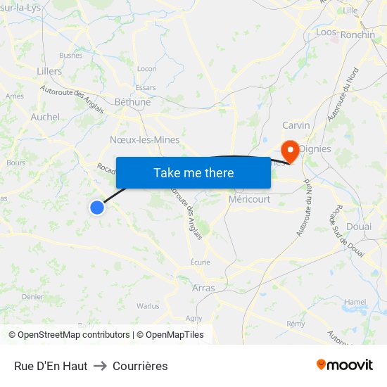Rue D'En Haut to Courrières map