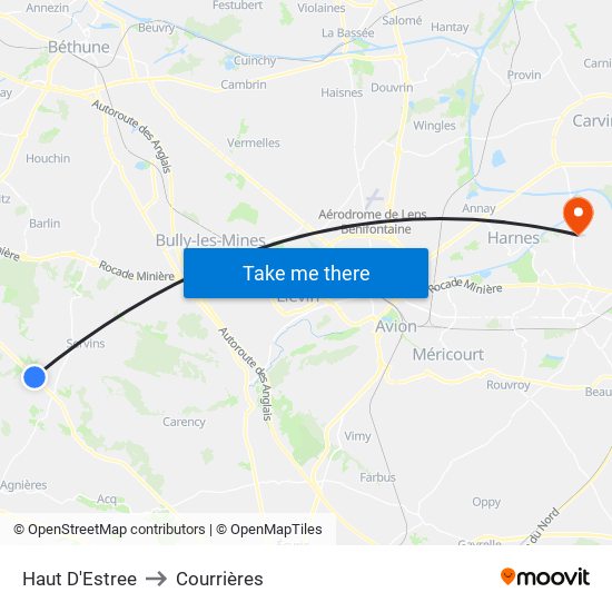 Haut D'Estree to Courrières map