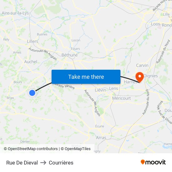 Rue De Dieval to Courrières map