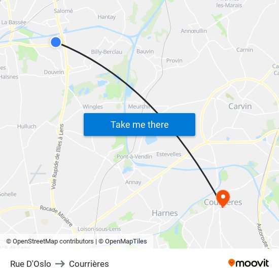 Rue D'Oslo to Courrières map