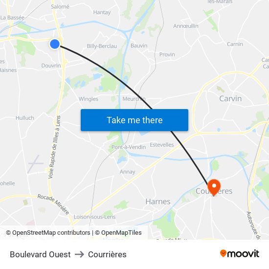 Boulevard Ouest to Courrières map