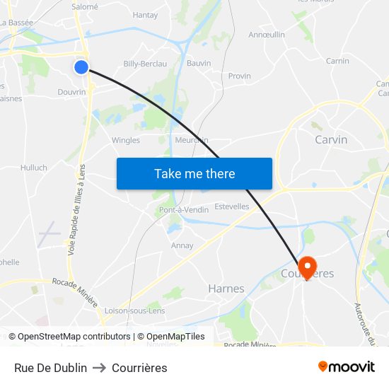 Rue De Dublin to Courrières map