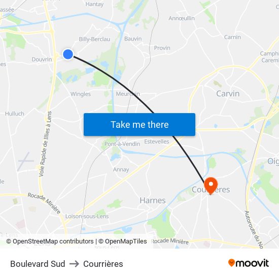 Boulevard Sud to Courrières map