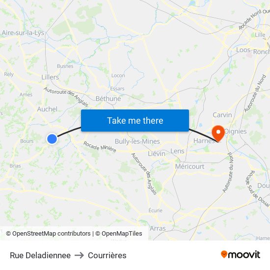Rue Deladiennee to Courrières map