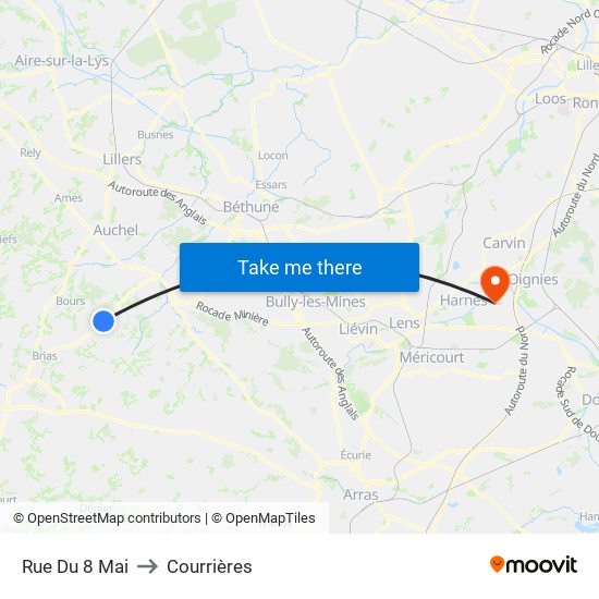 Rue Du 8 Mai to Courrières map