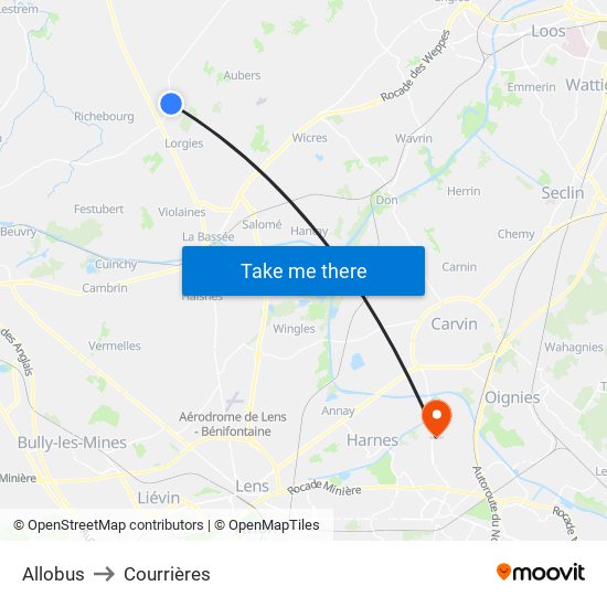 Allobus to Courrières map