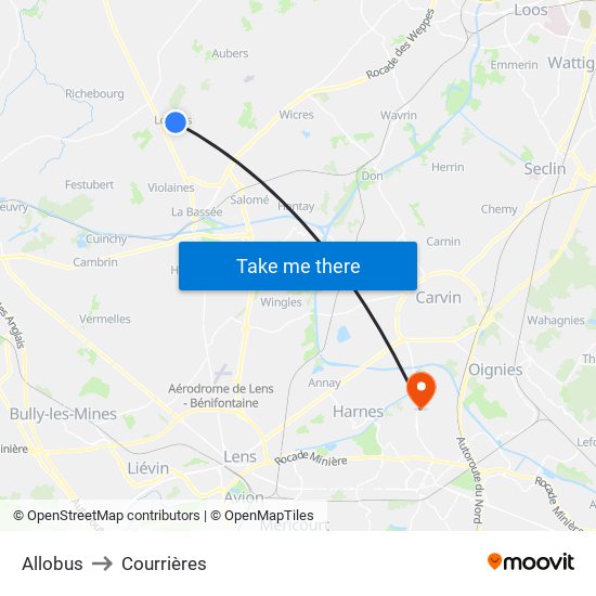 Allobus to Courrières map