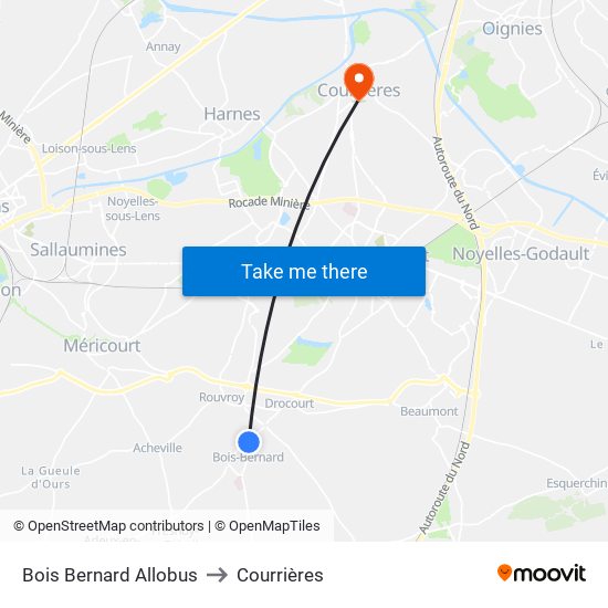 Bois Bernard Allobus to Courrières map