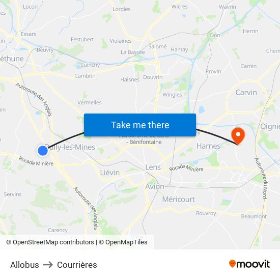 Allobus to Courrières map