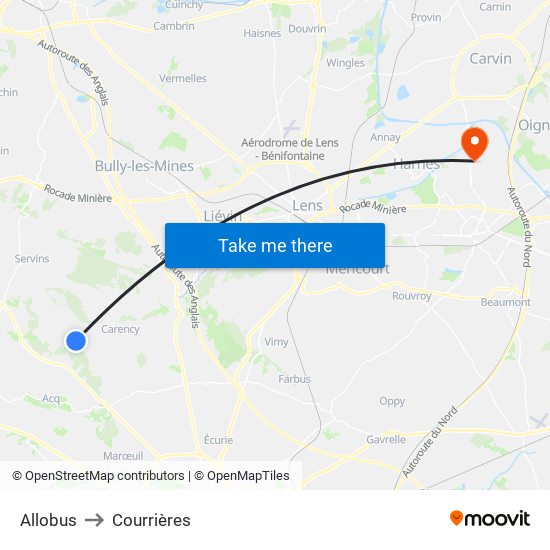 Allobus to Courrières map