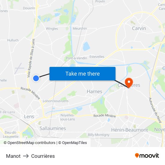 Manot to Courrières map