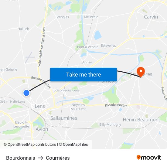 Bourdonnais to Courrières map