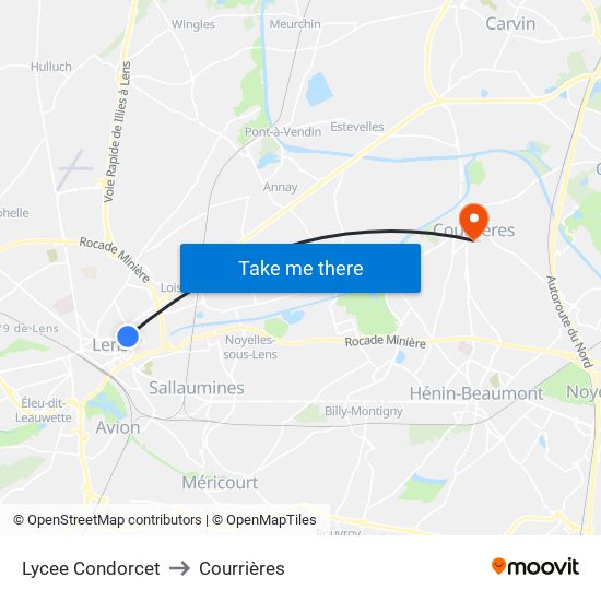 Lycee Condorcet to Courrières map