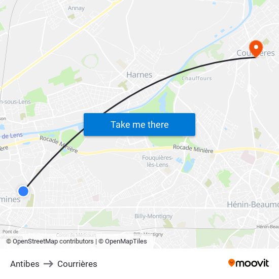 Antibes to Courrières map