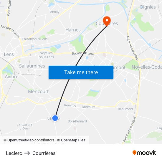 Leclerc to Courrières map