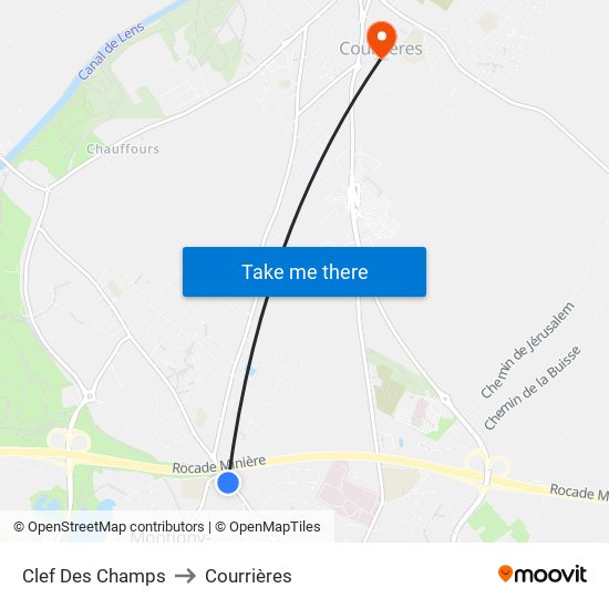 Clef Des Champs to Courrières map
