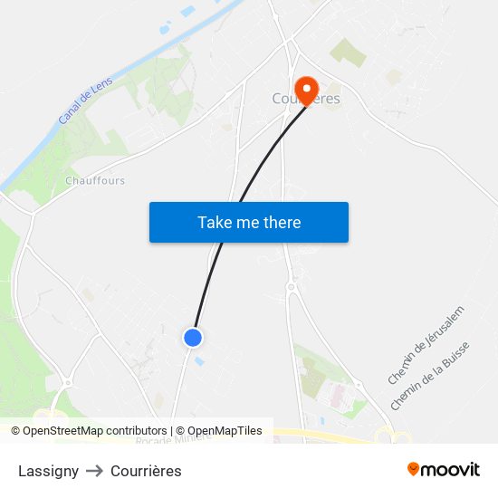 Lassigny to Courrières map