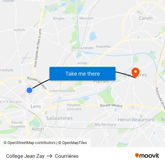 College Jean Zay to Courrières map