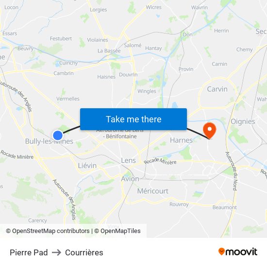 Pierre Pad to Courrières map